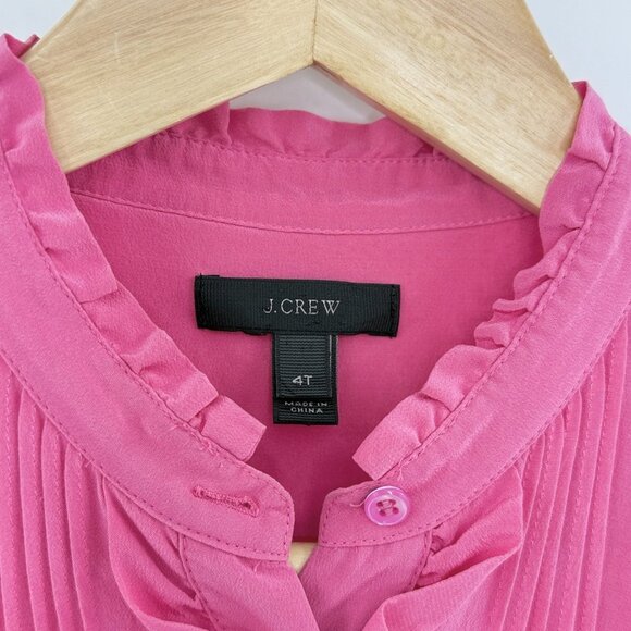 J.Crew Ruffle Silk Button-Up Bright Pink Blouse Size 4T Boho Preppy See Photos - Picture 5 of 12